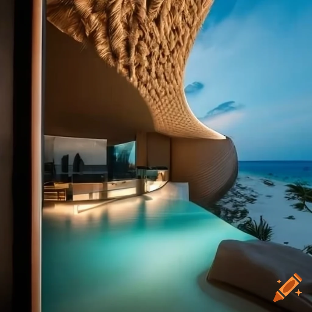 futuristic villa on a hillside overlooking the beach