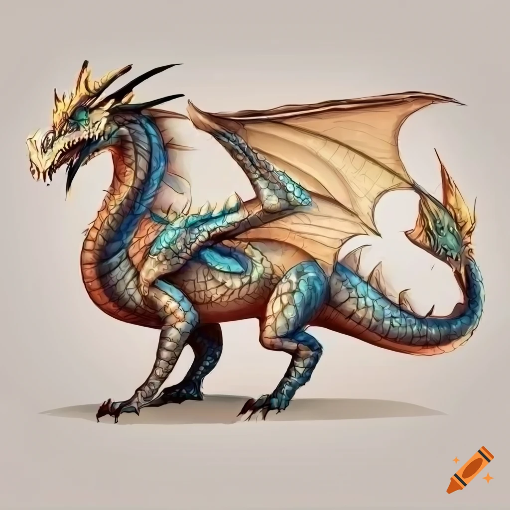 detailed illustration of a dragon with wings and four legs