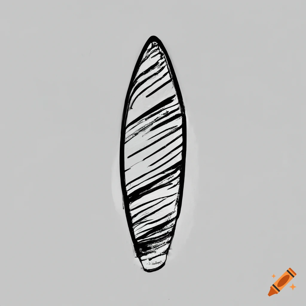 Minimalistic surfboard drawing in black and white on Craiyon
