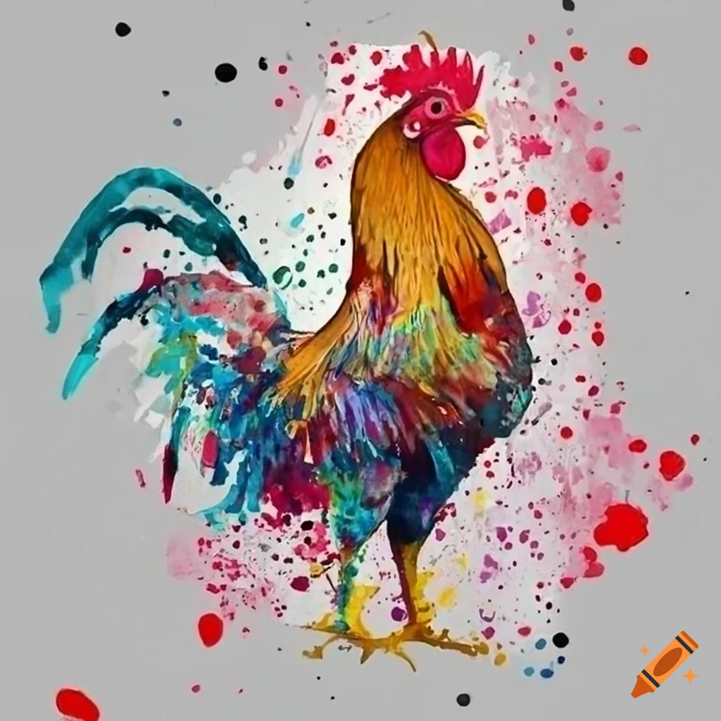 abstract watercolor painting of a rooster
