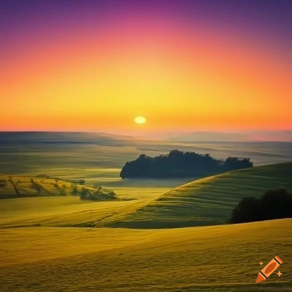 pastoral sunset over country hills