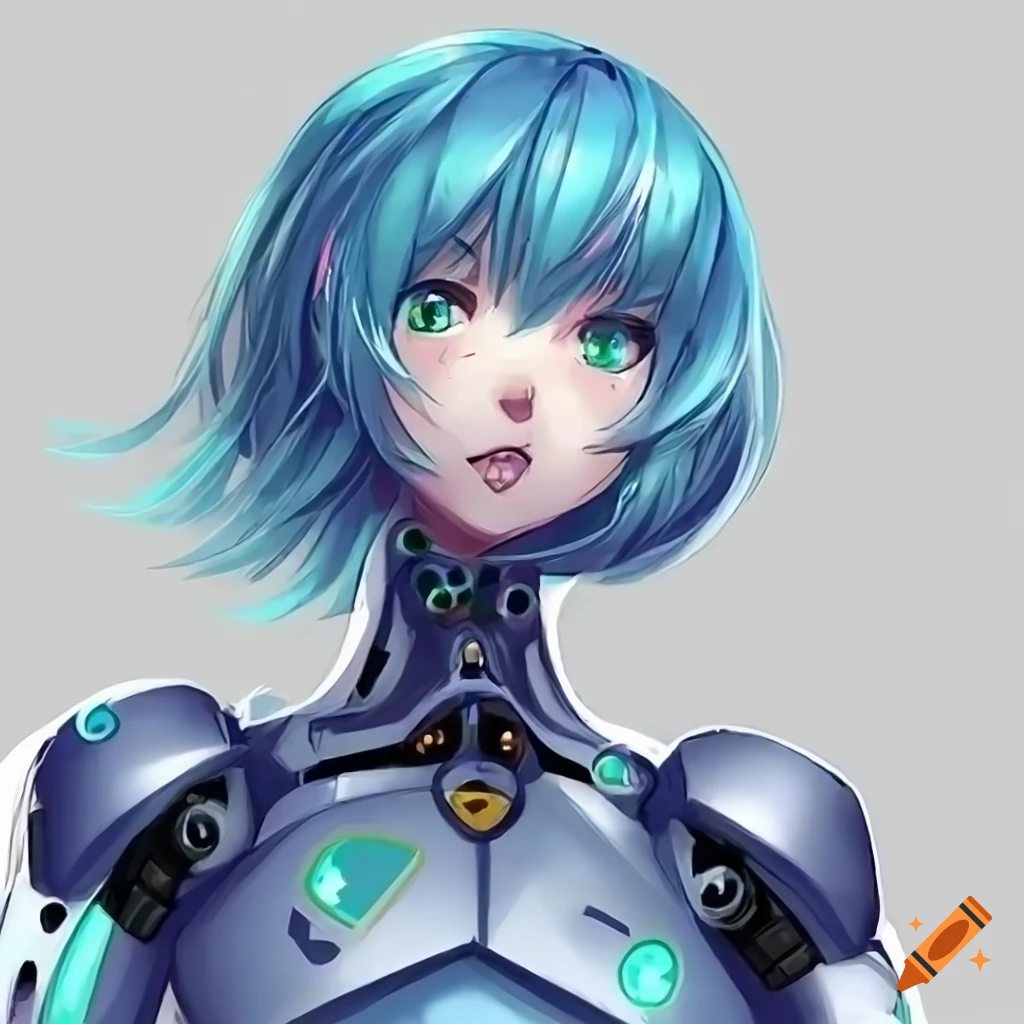 Illustration of an anime robot girl with unique hairstyle on craiyon