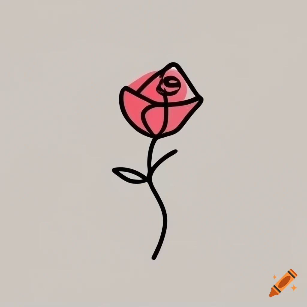 minimalistic one-line rose logo with a leaf