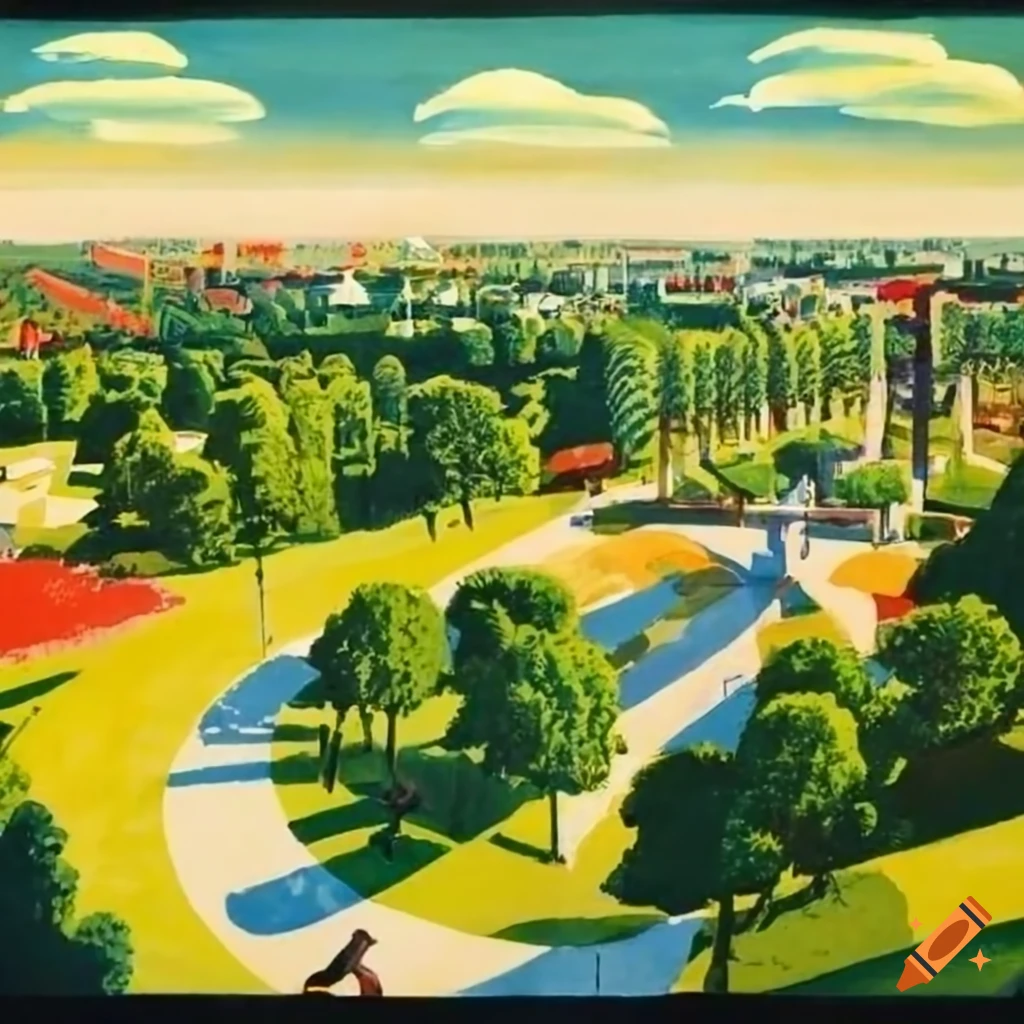 vintage travel poster of a city park