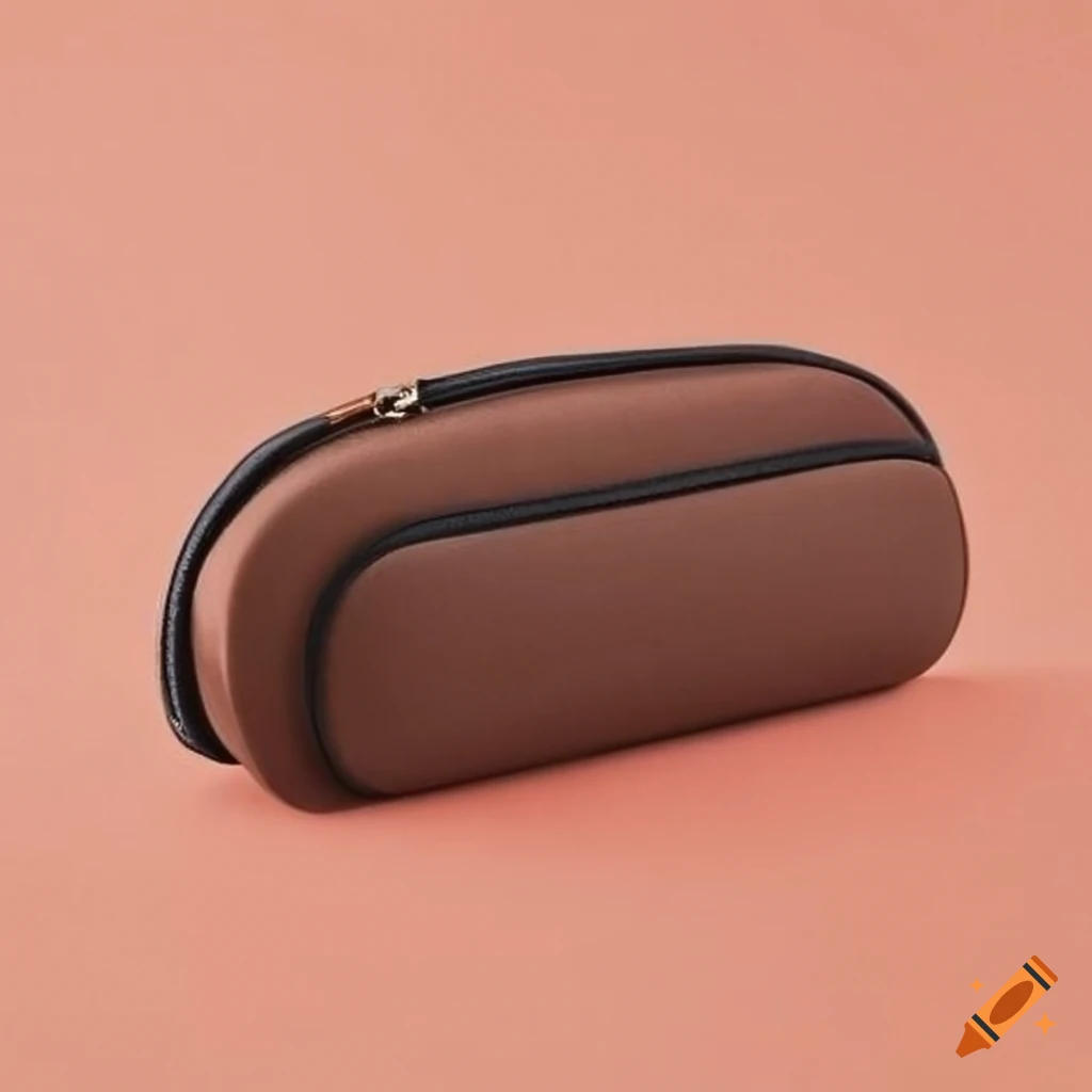 brown leather pencil case with a lifted lid