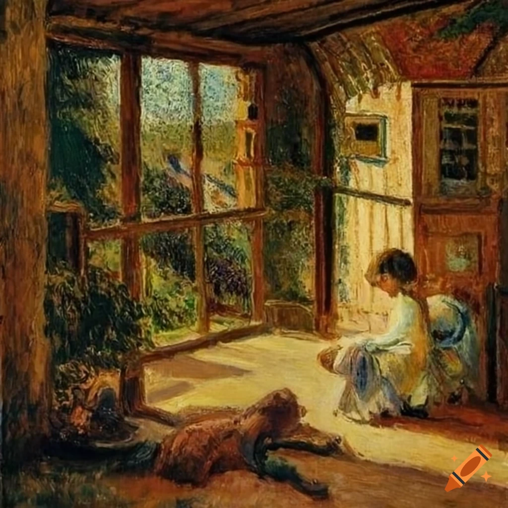 painting of a picturesque treehouse with balcony