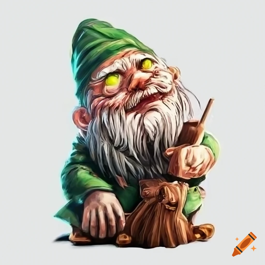 logo of an evil garden gnome with a hoe on a white background