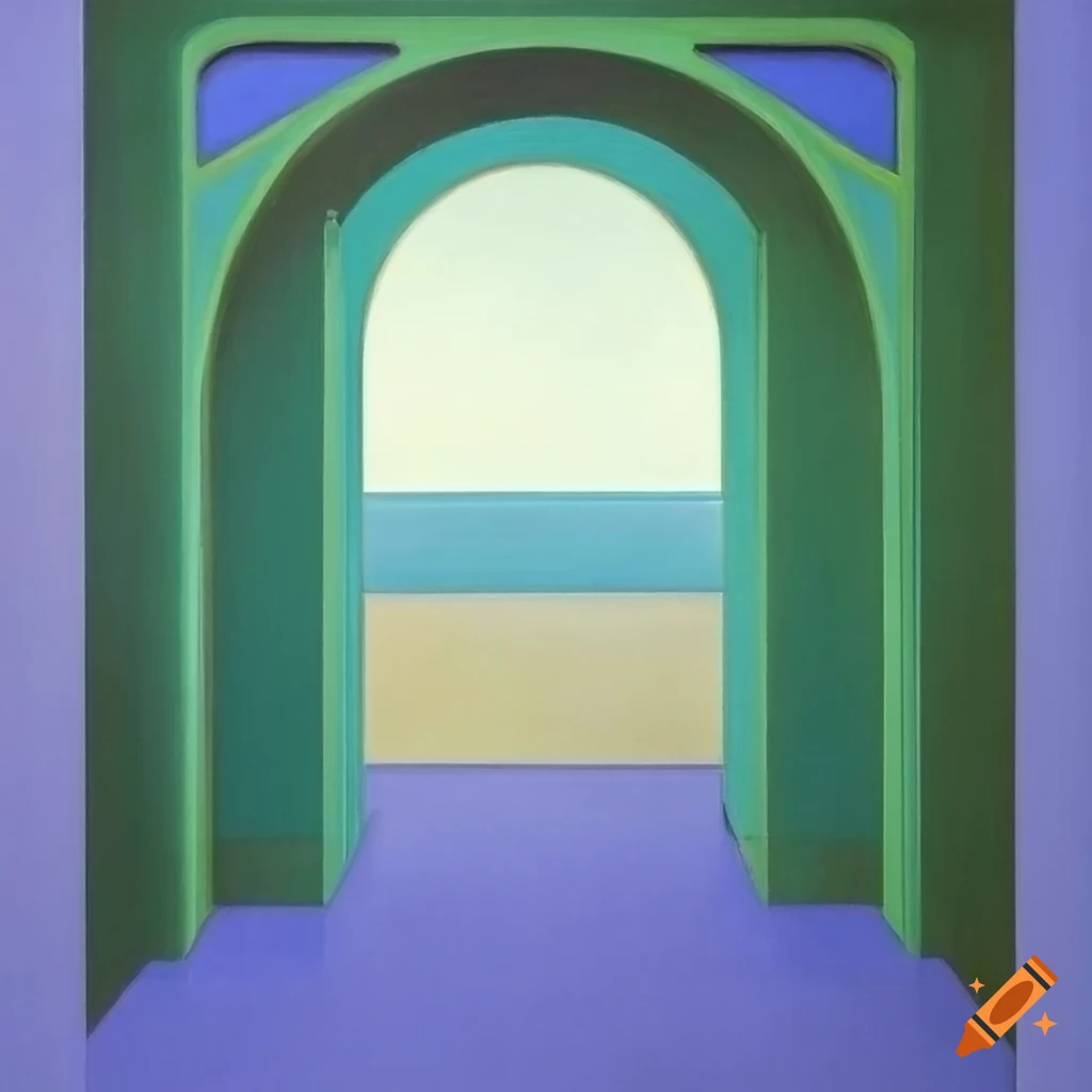 brightly colored painting with a portal to the sea