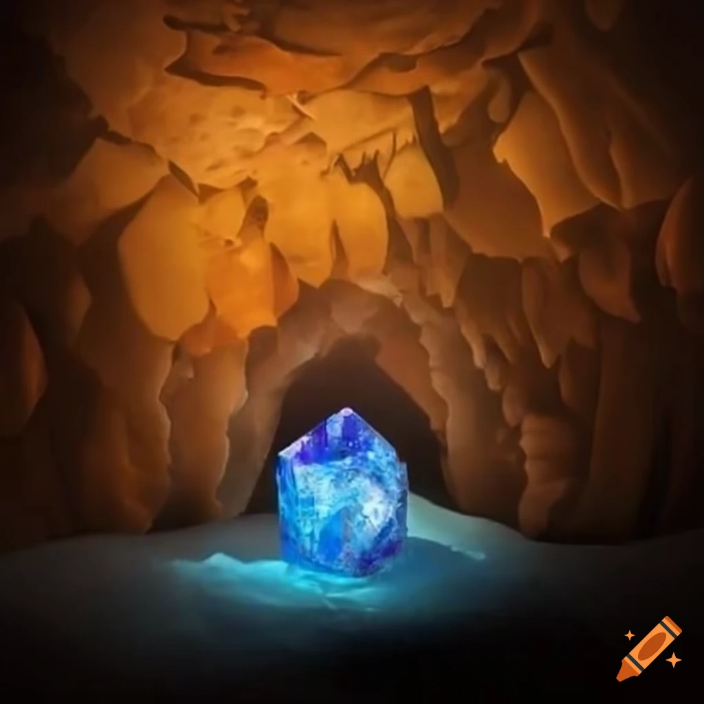 Blue crystal cave with a treasure chest on Craiyon