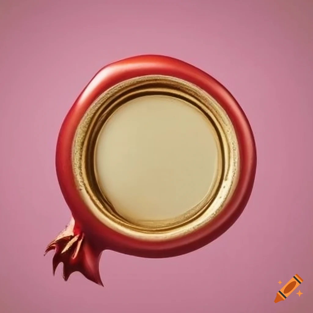 white wax seal with golden and pink pomegranate design