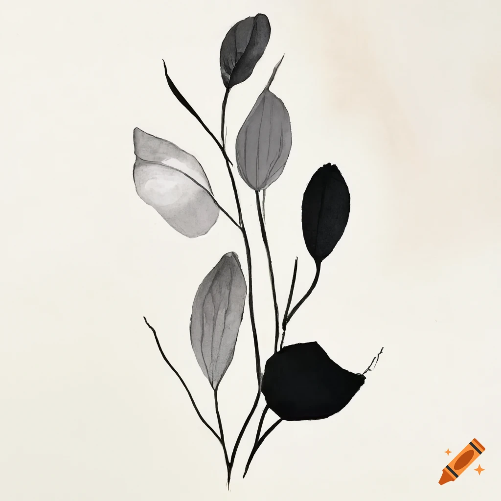 black line art of botanical elements