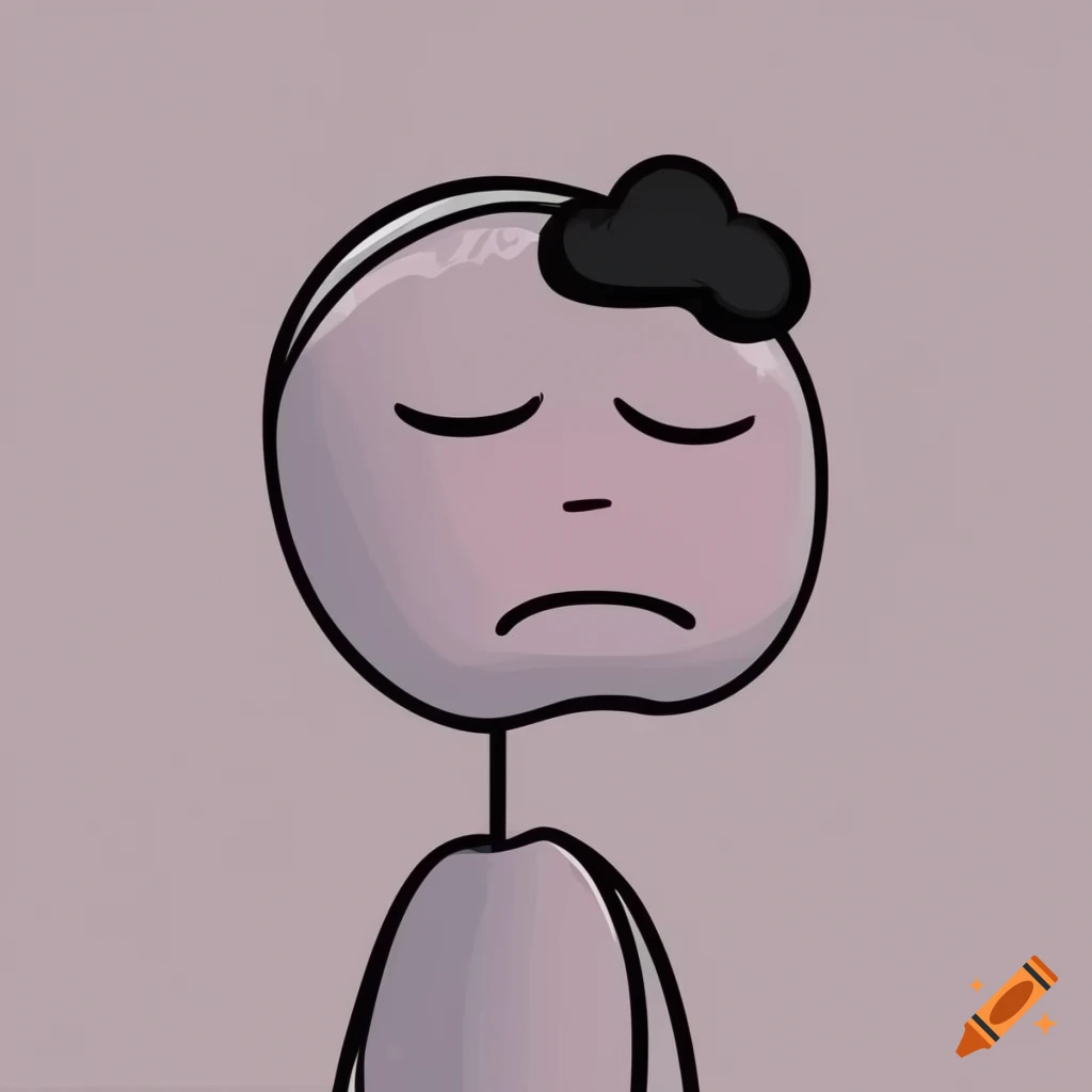 cartoon of a sad stickman with a black cloud over head