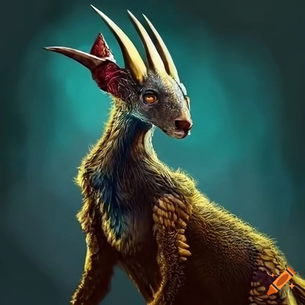 art of a fantasy animal hybrid with seams