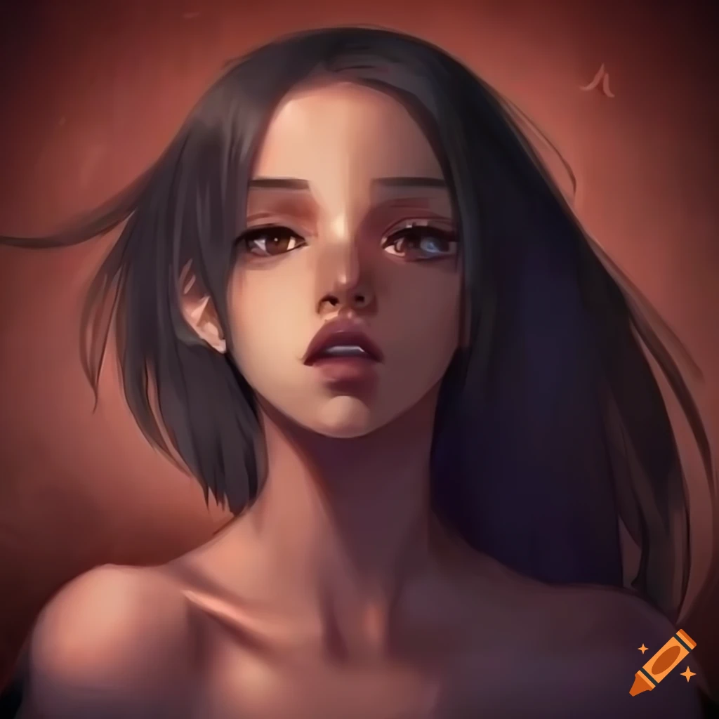 Anime-style portrait of a black-haired girl with brown eyes on Craiyon