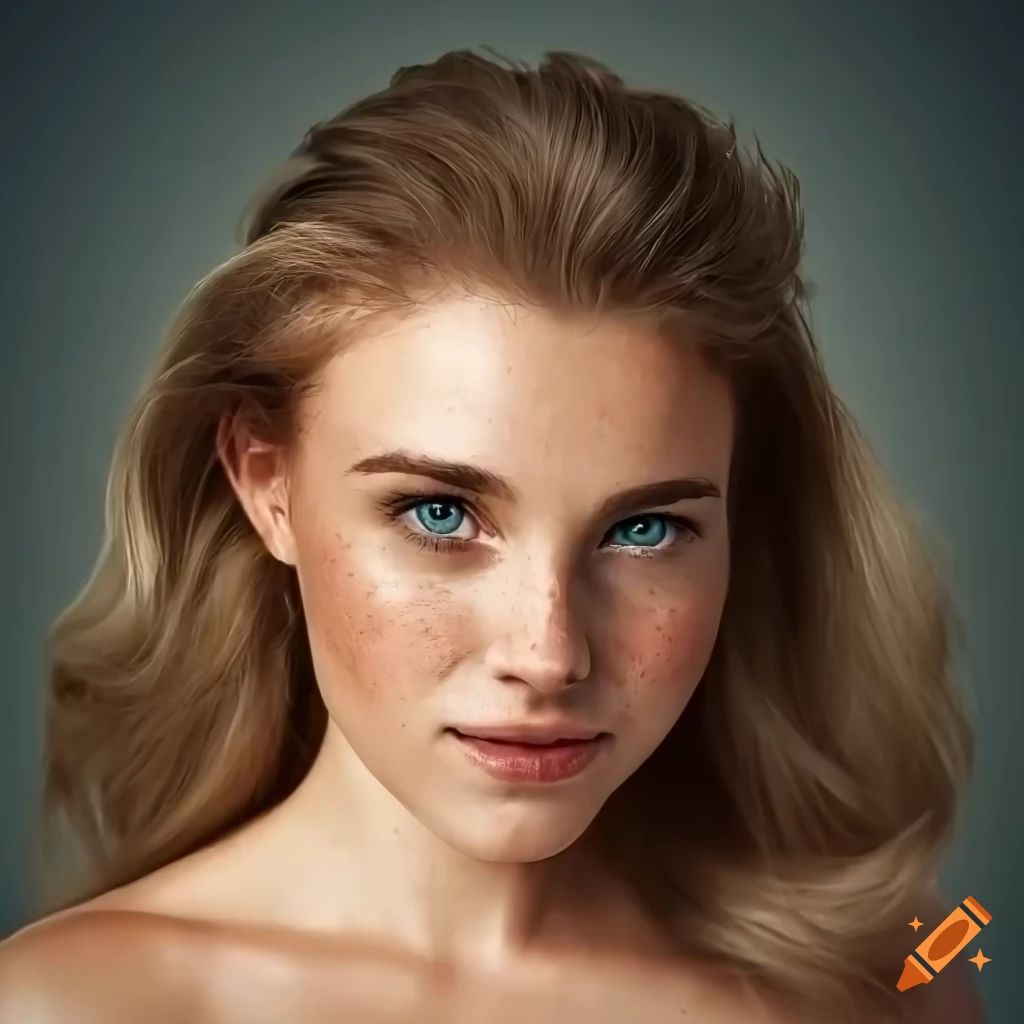 portrait of a pretty young woman with freckles and wavy hair
