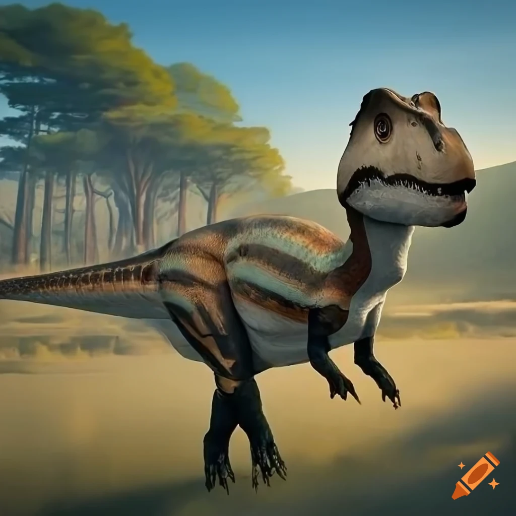 colorful hadrosaurus dinosaur in morning light