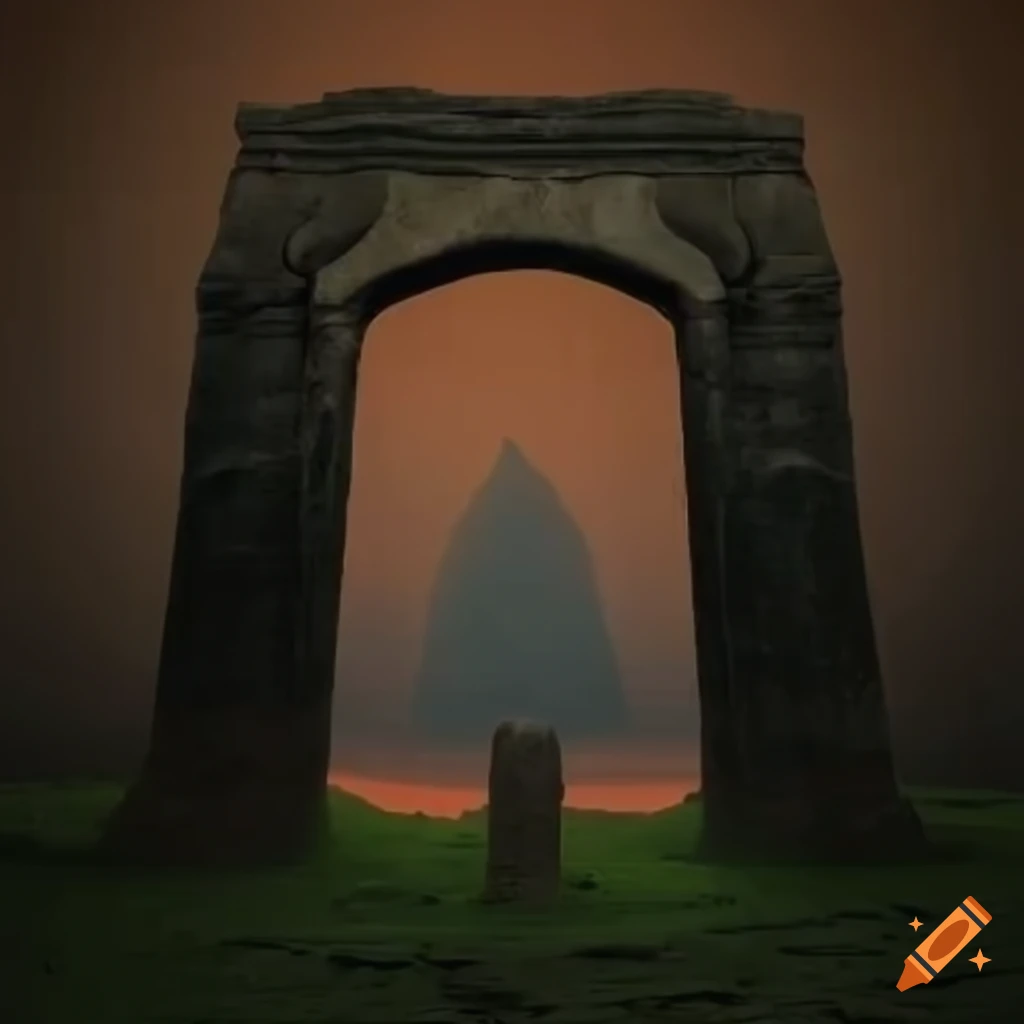 ancient stone archway with dragon columns