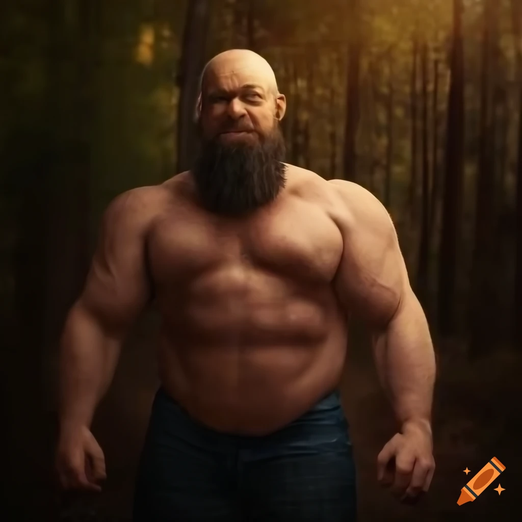 photo of a strong bearded old man in the forest