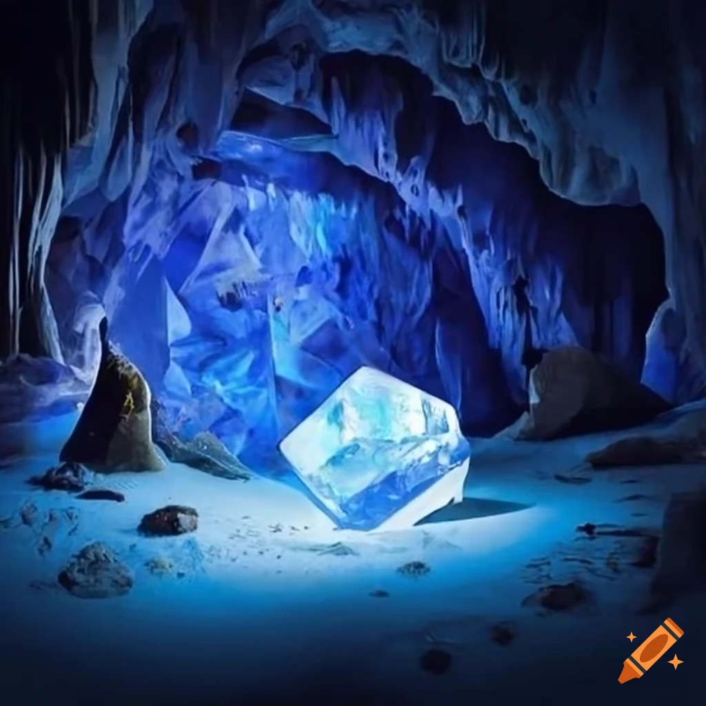 Blue crystal cave with a treasure chest on Craiyon