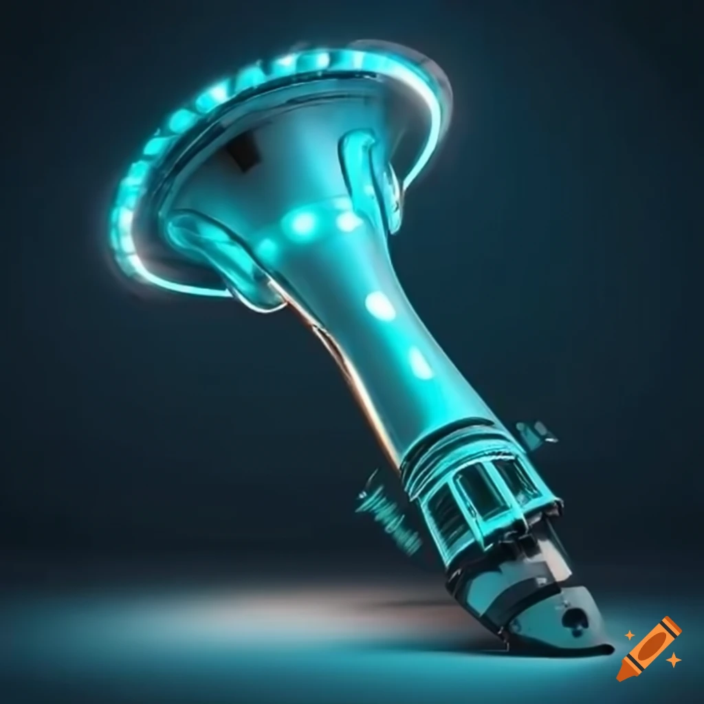 Futuristic horn instrument with lights on Craiyon