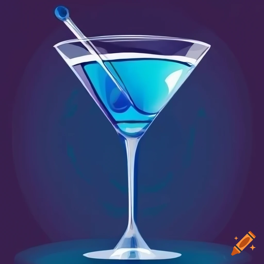 illustration of a blue cocktail in a martini glass
