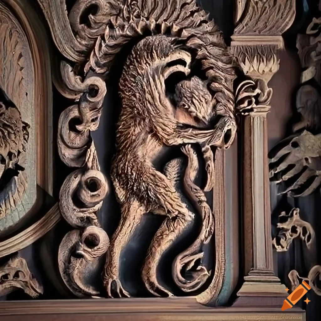carving of a moth werewolf motif