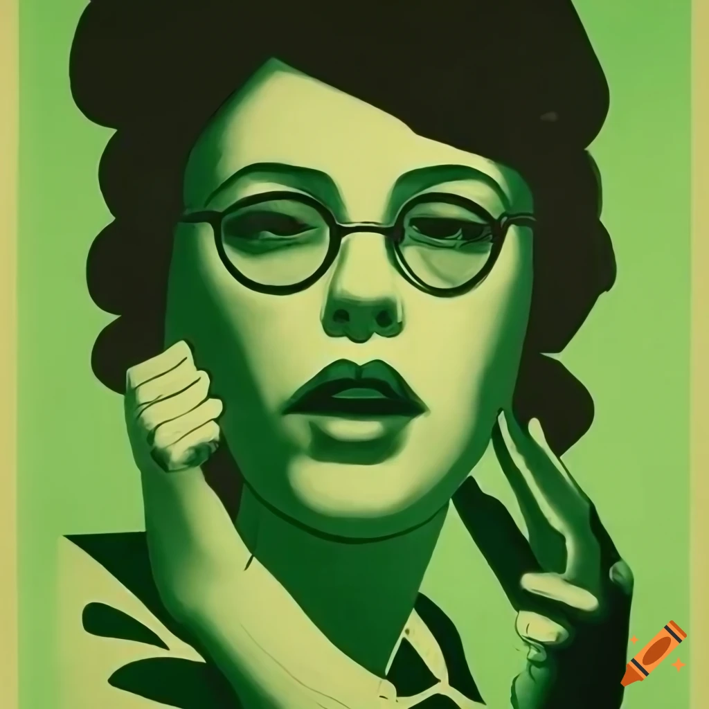 Soviet era propaganda poster in green, black, and white