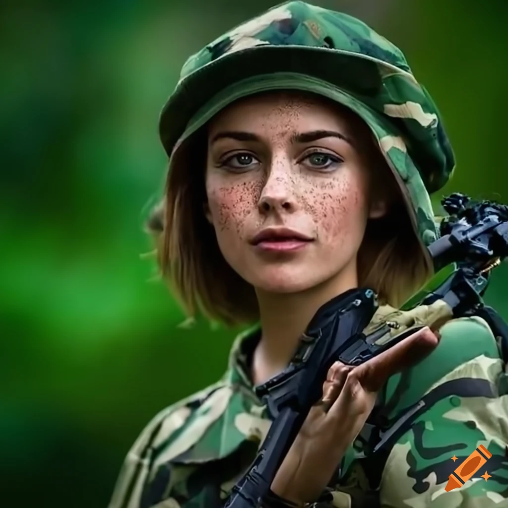 photorealistic artwork of a woman with rifle in a jungle