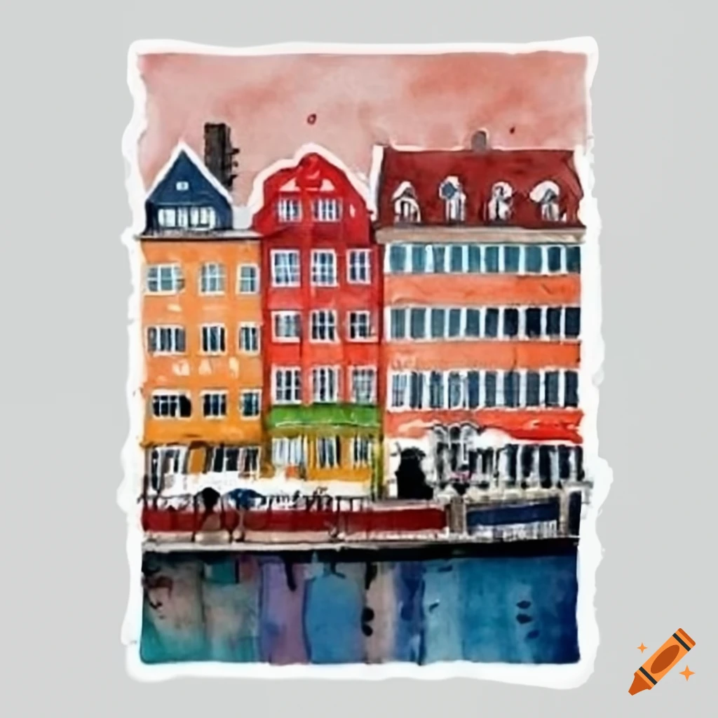 colorful watercolor drawing of Copenhagen
