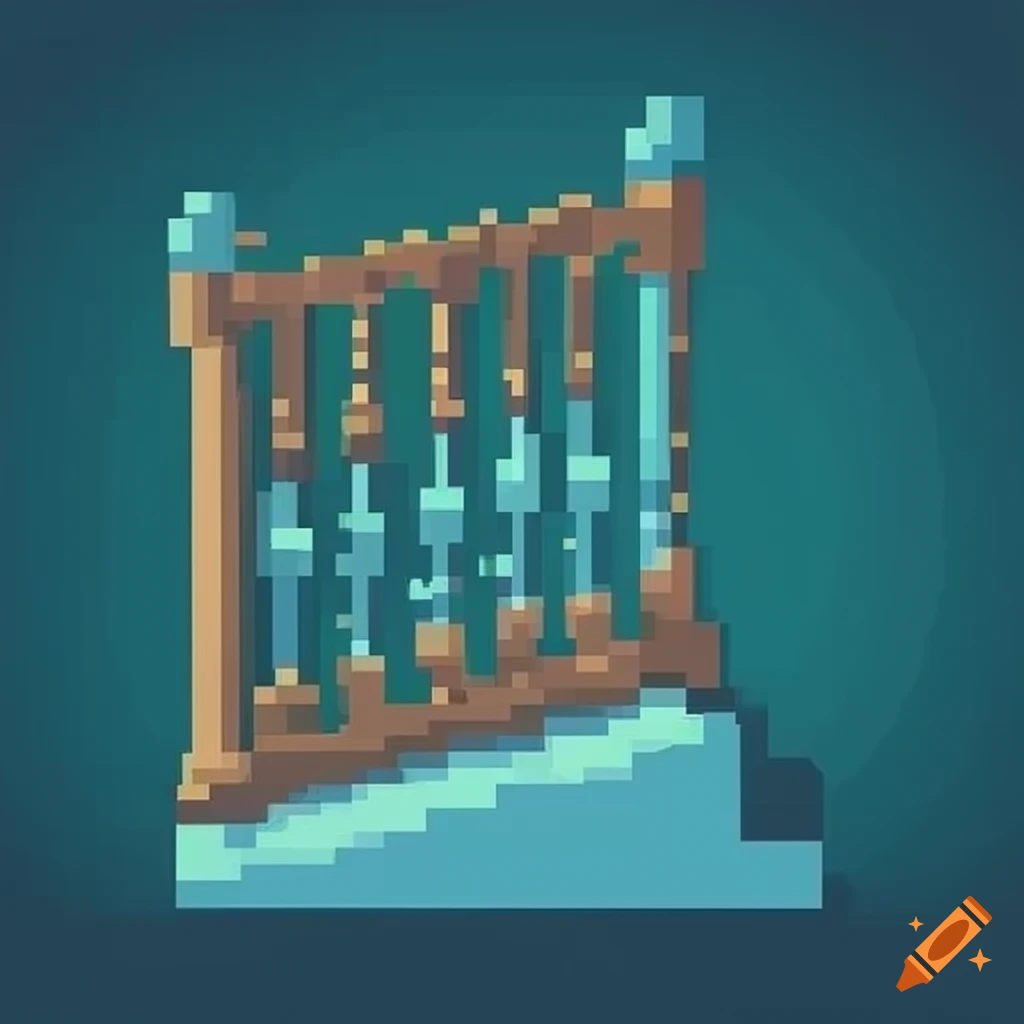 Pixel art of a stair railing on Craiyon
