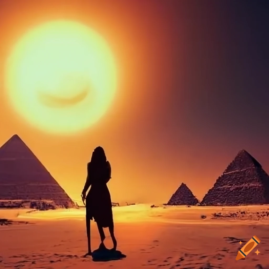 sundown in Egypt with pyramids in the background