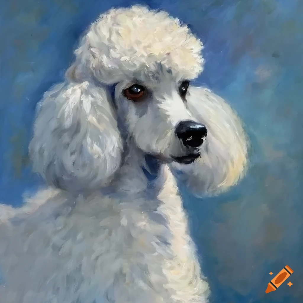 Claude Monet's painting of a white French poodle on Craiyon