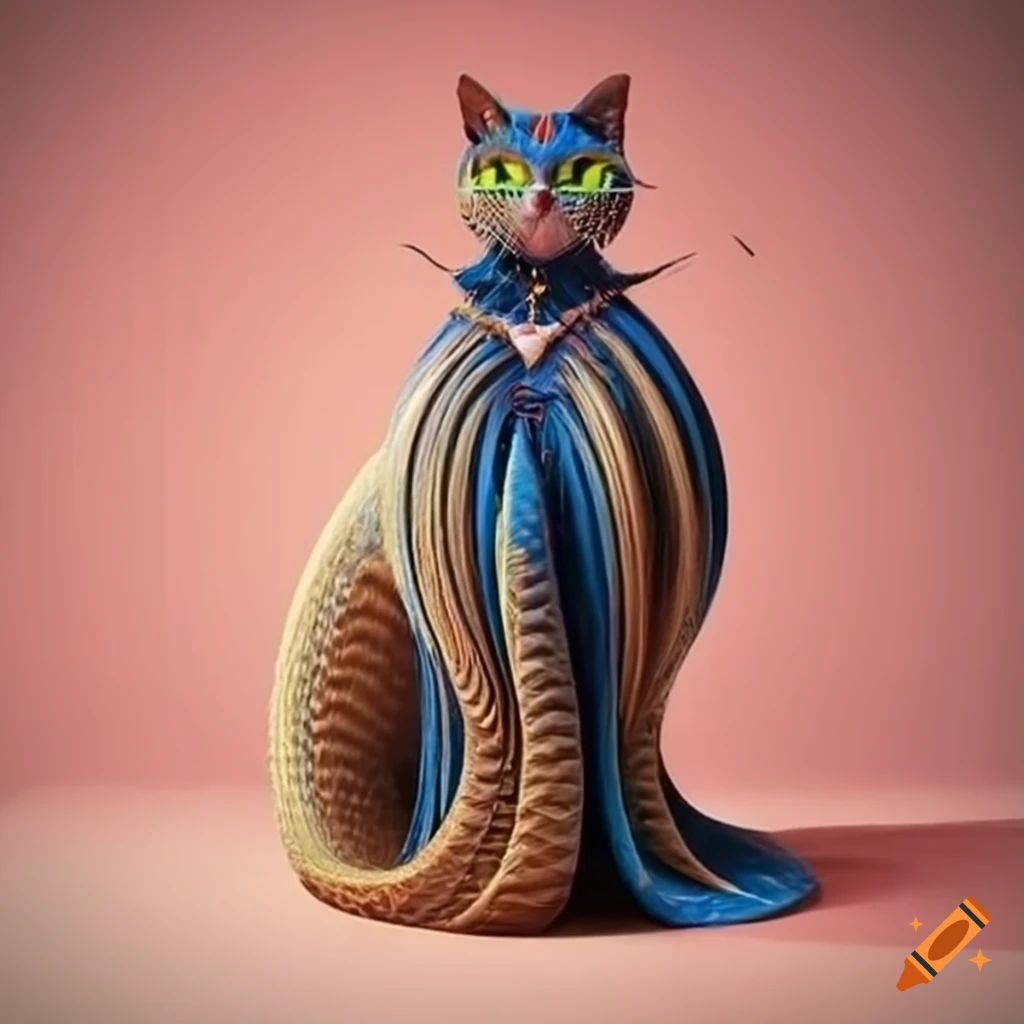 fancy dressed cat in an elaborate gown