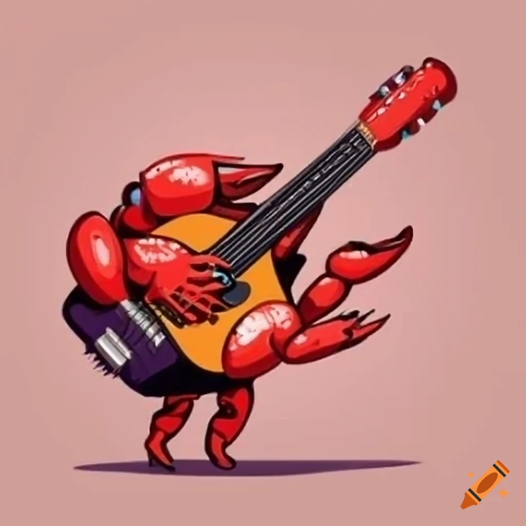 color illustration of a crab playing guitar