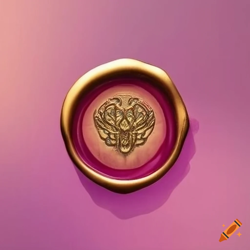golden wax seal with a delicate pink bee design