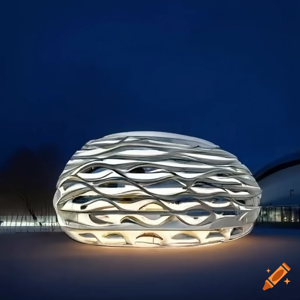 top view of a Zaha Hadid inspired building with curved smooth roof