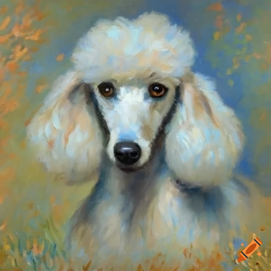 Painting of a white poodle by Claude Monet on Craiyon