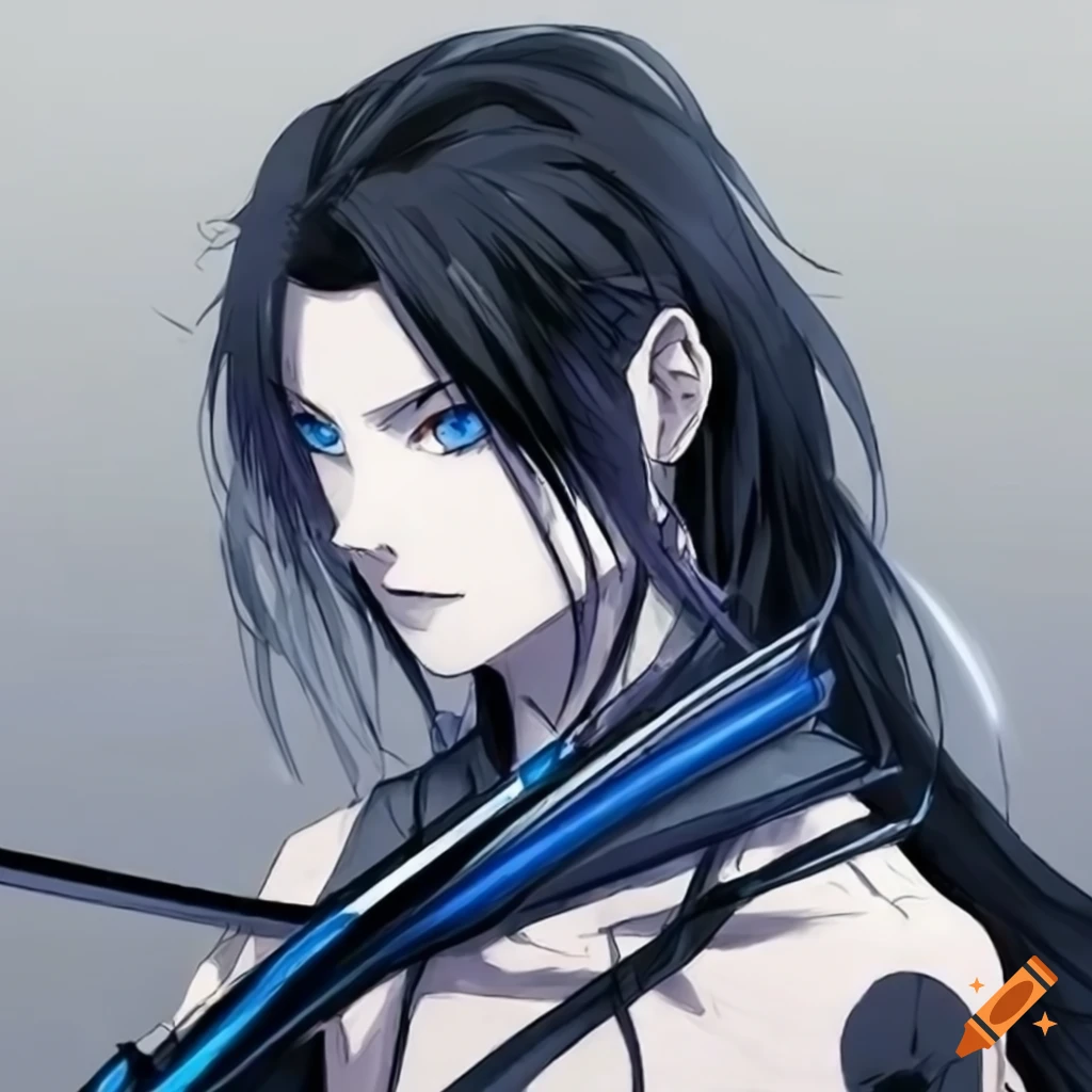 futuristic ninja with blue swords