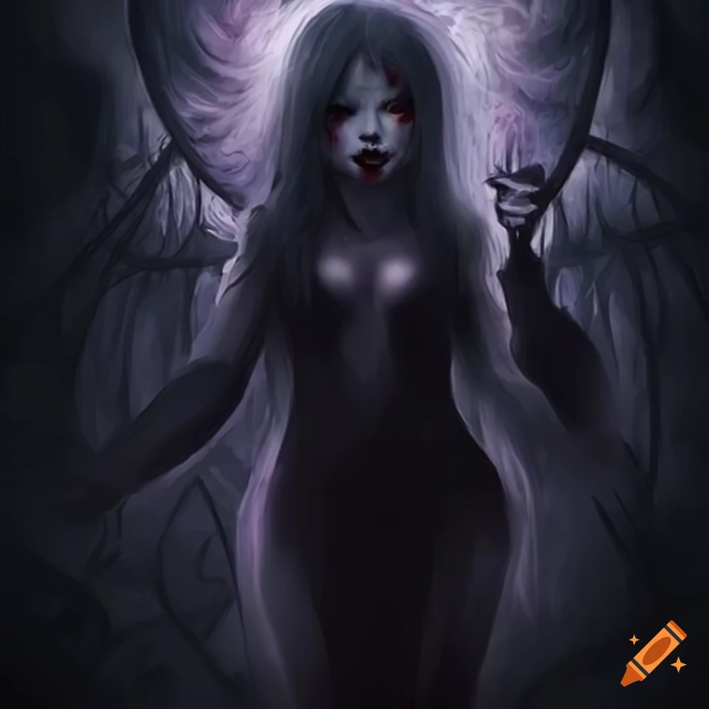 attractive female ghoul in a dark and gloomy atmosphere