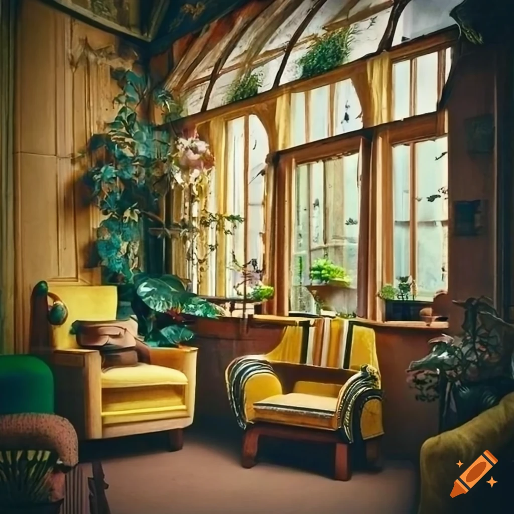 cozy and sunny greenhouse room with earthy decor