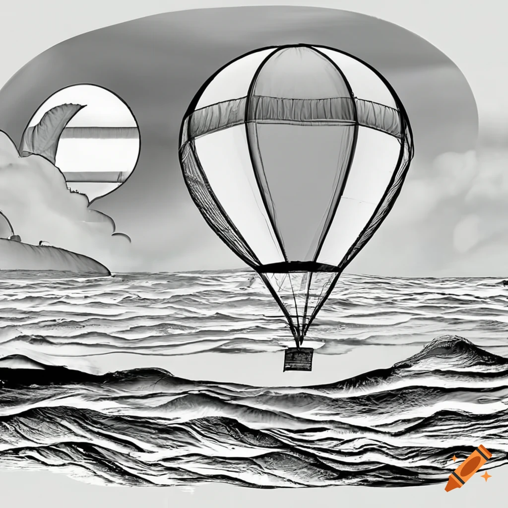 sunset hot air balloon over troubled seas