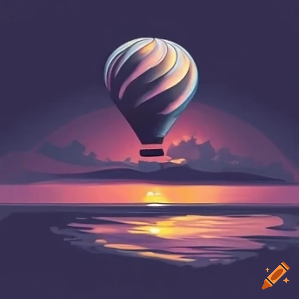 sunset hot air balloon over troubled seas