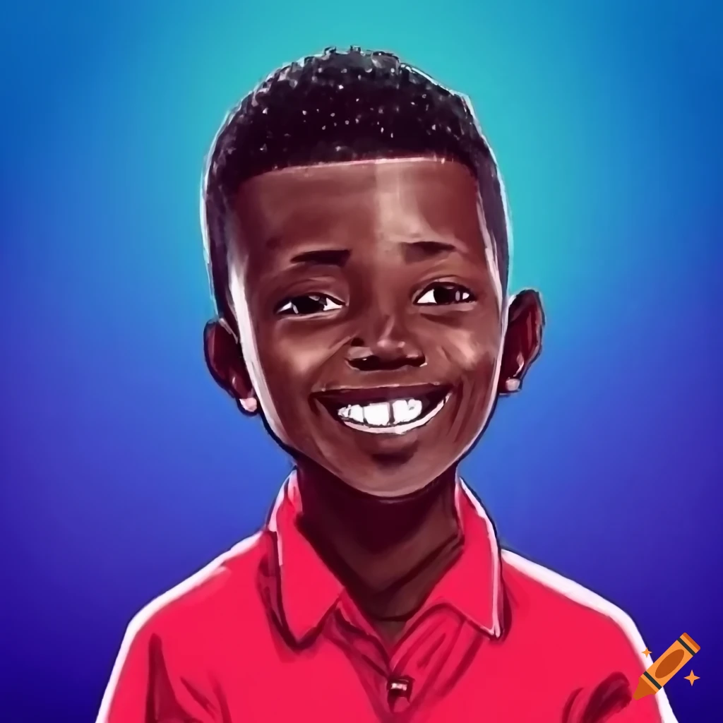 sketch of a happy Kenyan student boy with an award