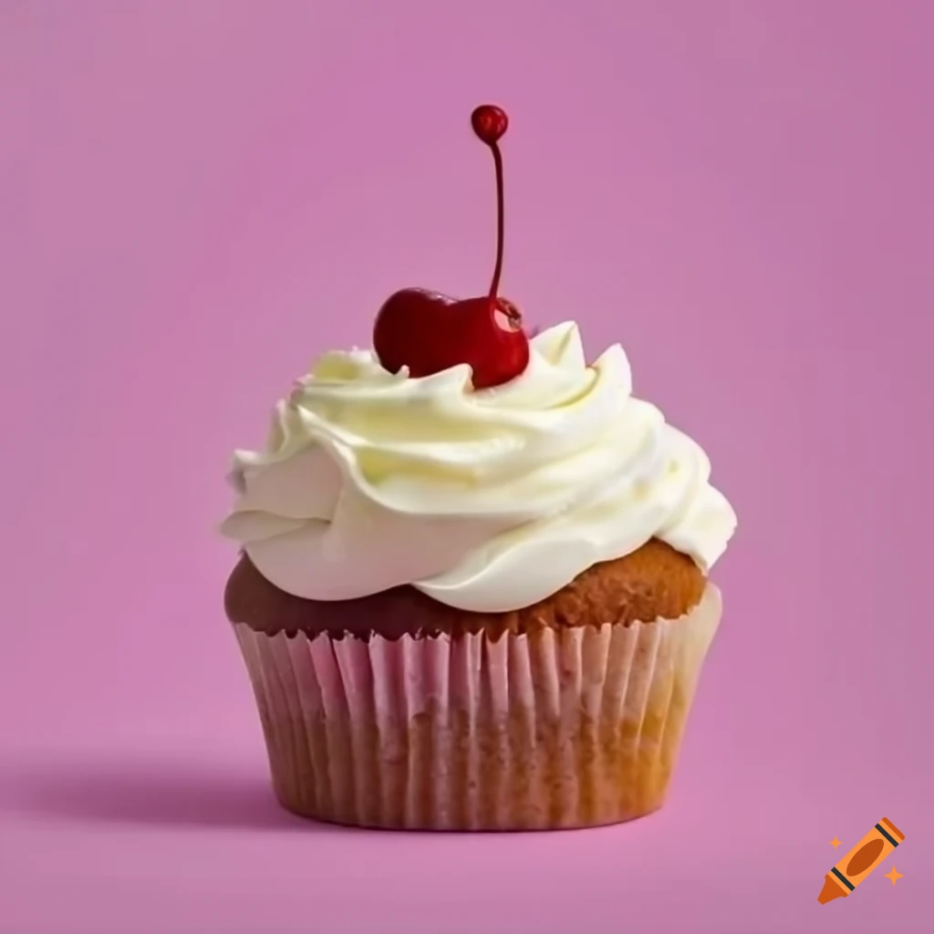 cupcake with white frosting and cherry on top