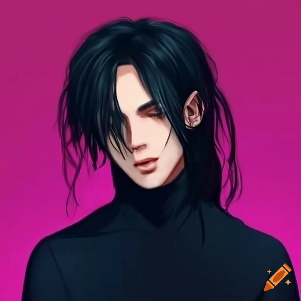 portrait of a handsome man with long black hair