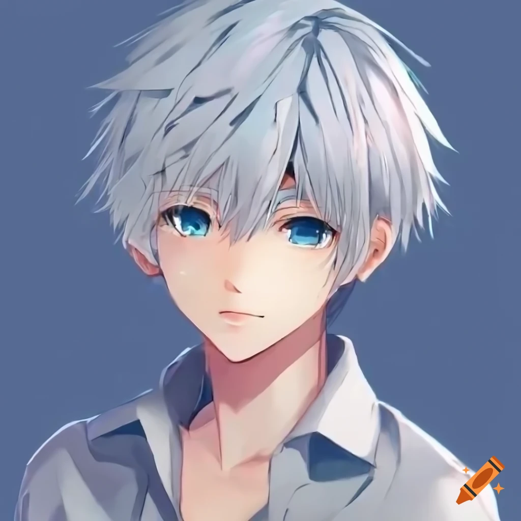 anime boy with white hair and different colored eyes