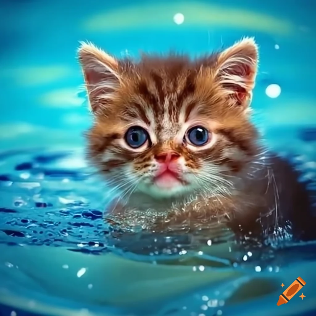 Adorable kitten in water on Craiyon