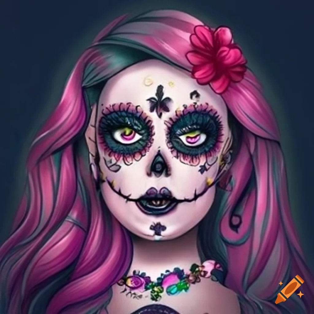Chicano art featuring a seductive sugar skull makeup