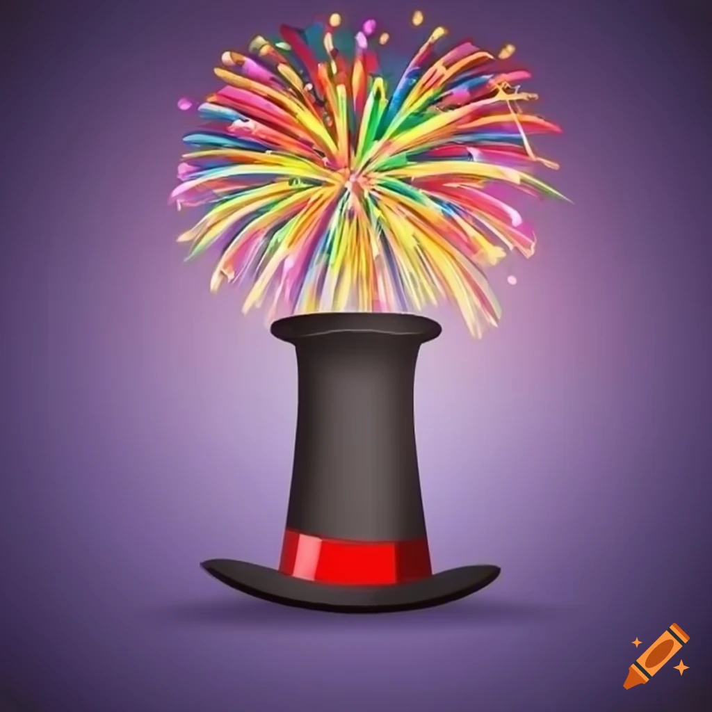 colorful fireworks bursting from a magician's hat