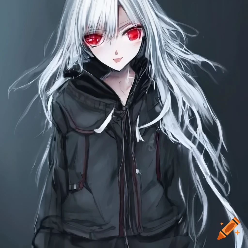 anime character with white hair and red eyes
